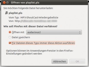 Ubuntu Screenshot - Für Dateien dieses Typs immer diese Aktion ausführen